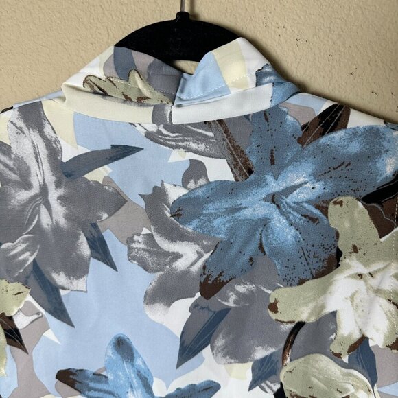 DAZY Shawl Collar Sleeveless Blue Floral Top Size Small - Picture 6 of 10